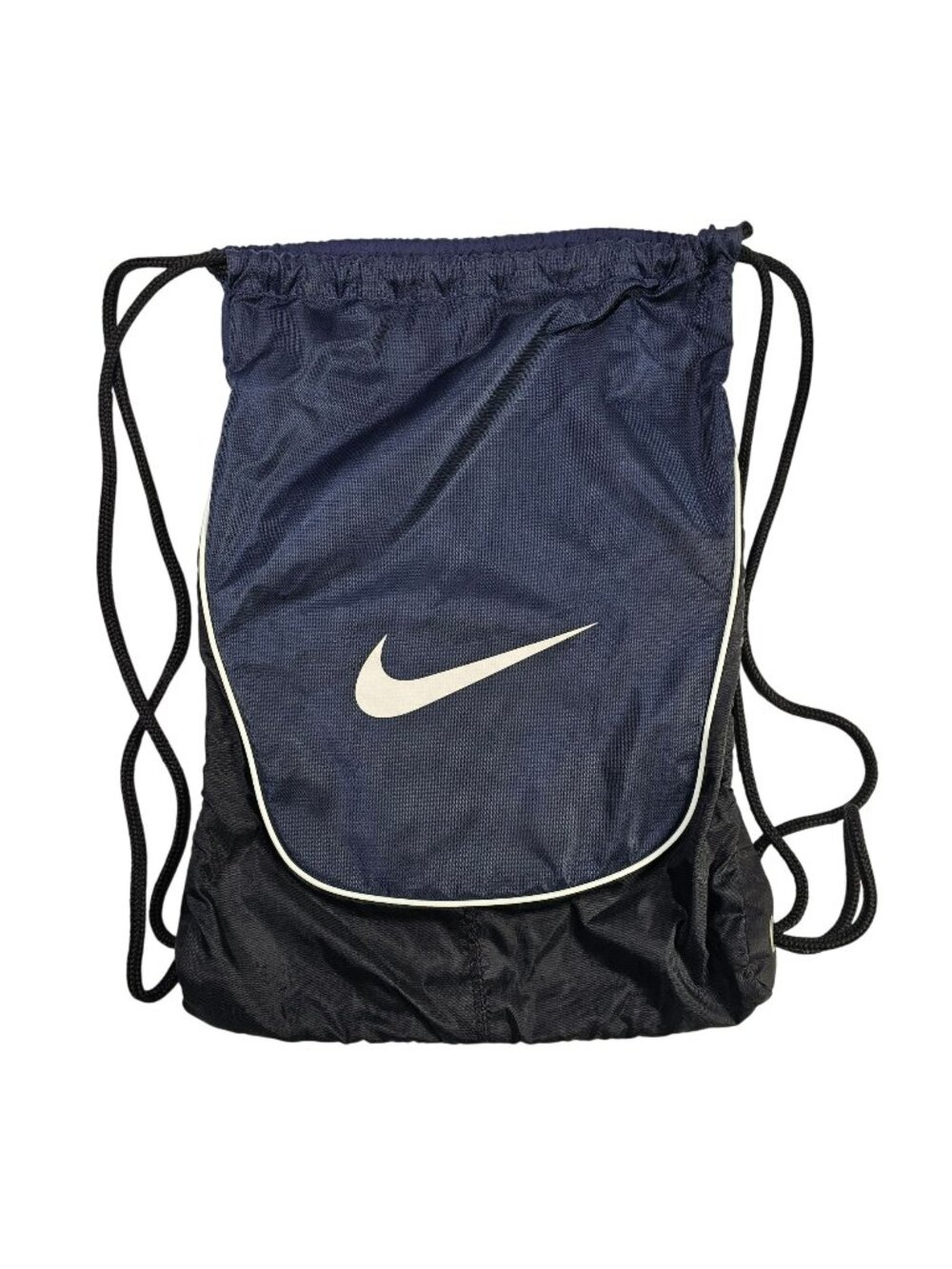 Nike Drawstring Backpack 12"x17" Lightweight Nylon Gym Bag Navy Blue & Black